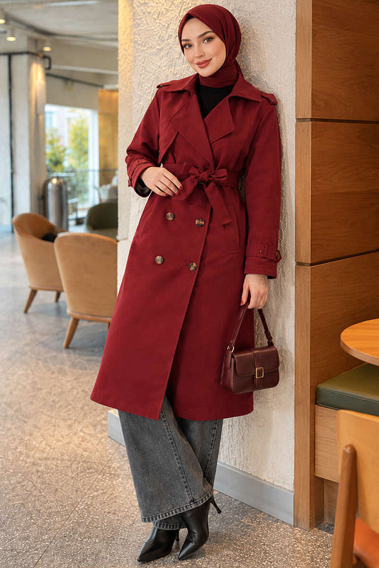 Trench Lungo Con Bottoni Borgogna