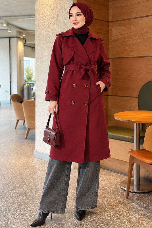 Trench Lungo Con Bottoni Borgogna