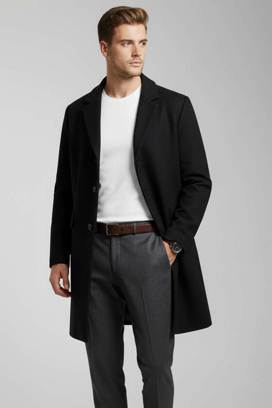 Men's Double-Breasted Two-Button Cashmere Coat, Black