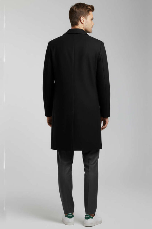 Men's Double-Breasted Two-Button Cashmere Coat, Black