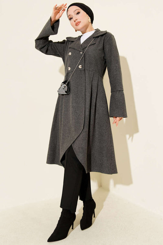 Double-breasted Asymmetrical Cashmere Coat in Smoke