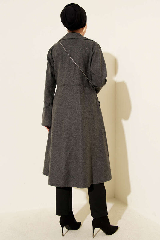 Double-breasted Asymmetrical Cashmere Coat in Smoke
