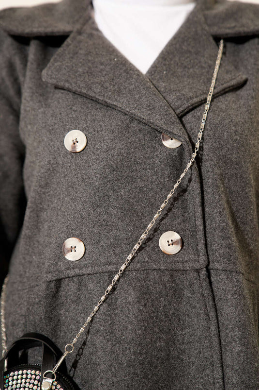 Double-breasted Asymmetrical Cashmere Coat in Smoke