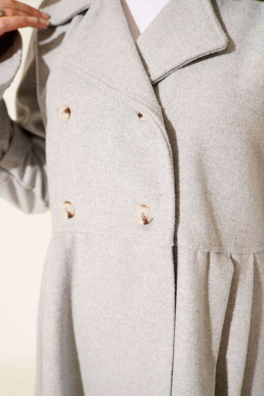 Kruvaze Yaka Asimetrik Kaşe Kaban Gri