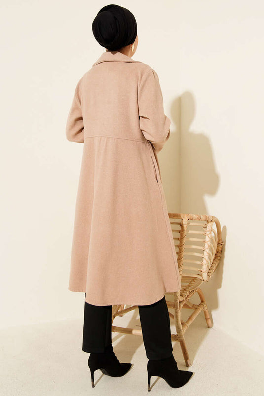 Double-Breasted Asymmetrical Cashmere Coat Latte