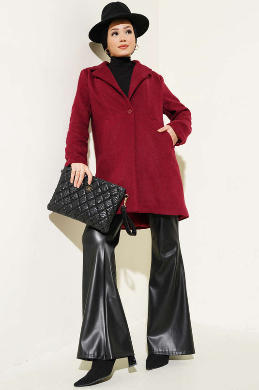 Manteau Cajou Doublé Col Double Boutonnage Rouge Claret