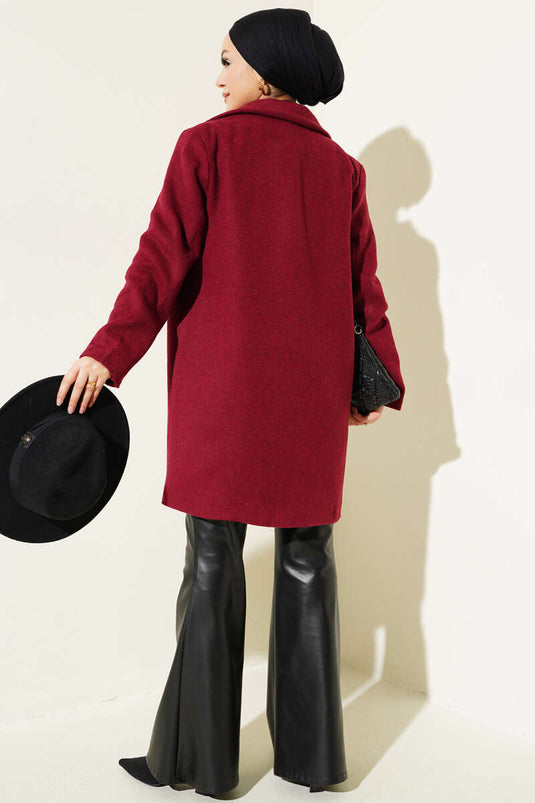 Abrigo de anacardo forrado con cuello cruzado Rojo Claret