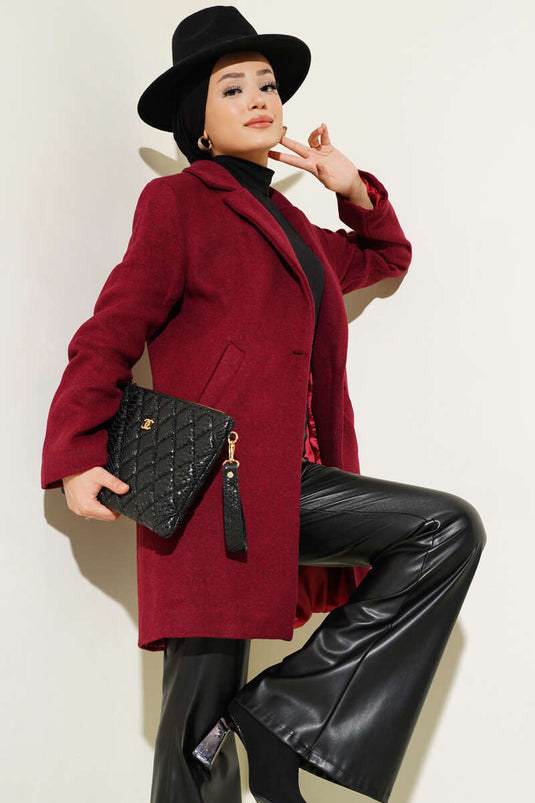 Manteau Cajou Doublé Col Double Boutonnage Rouge Claret