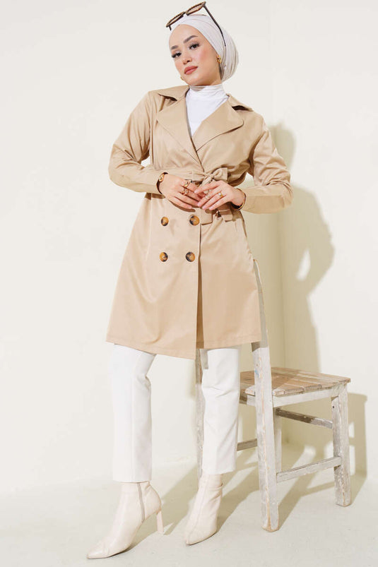 Trench-coat beige croisé non doublé