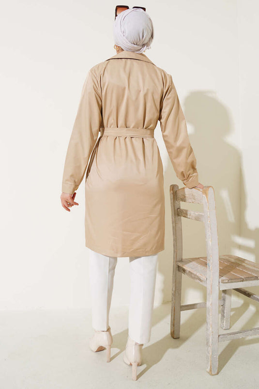 Trench-coat beige croisé non doublé