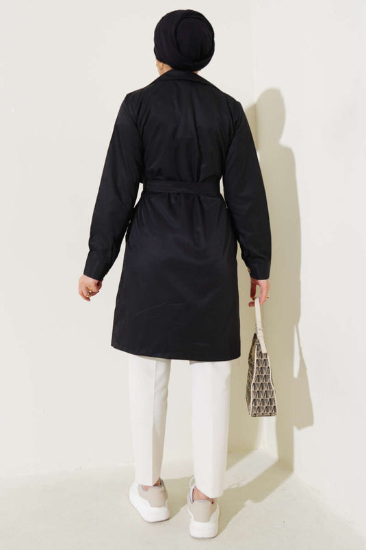 Trench-coat croisé non doublé, noir.