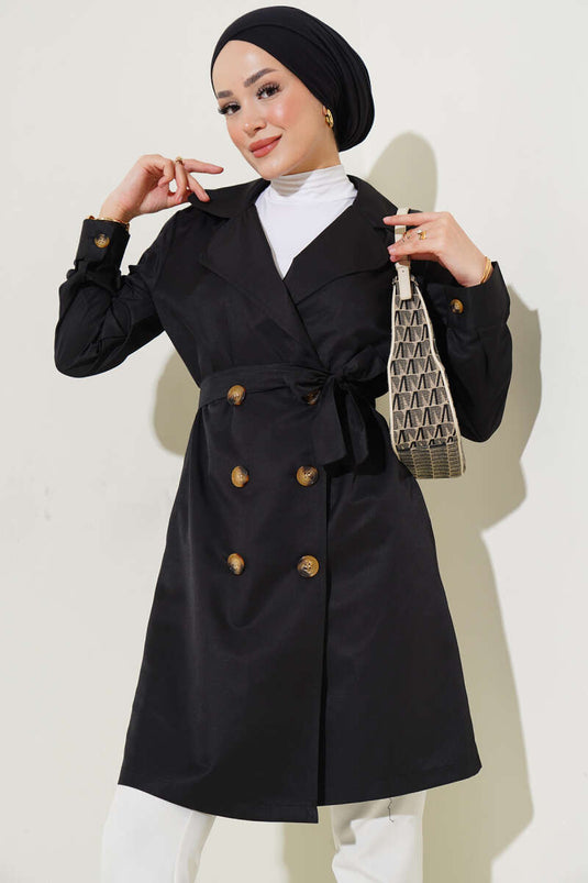 Trench-coat croisé non doublé, noir.