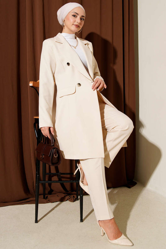 Veste blazer croisée, costume deux pièces beige