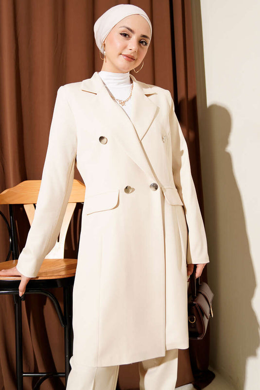 Veste blazer croisée, costume deux pièces beige