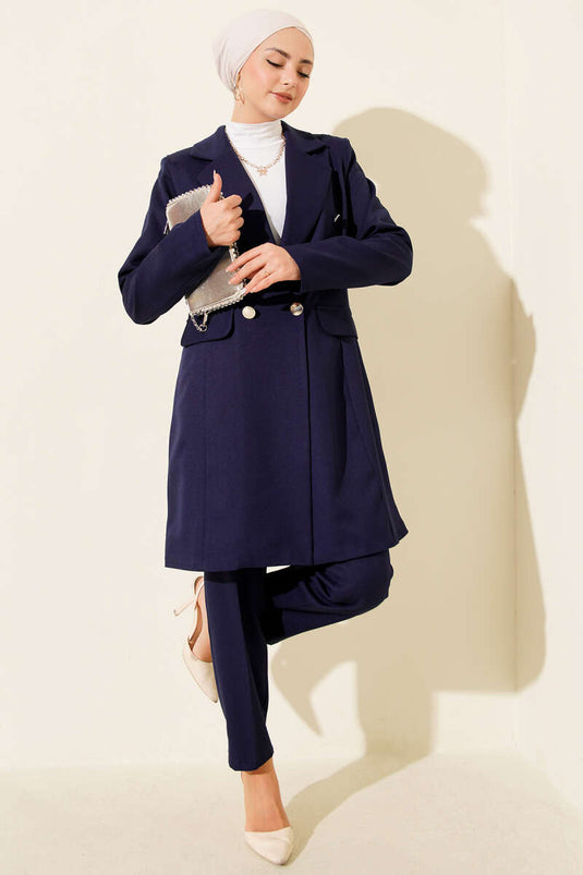 Veste blazer croisée, costume deux pièces bleu marine
