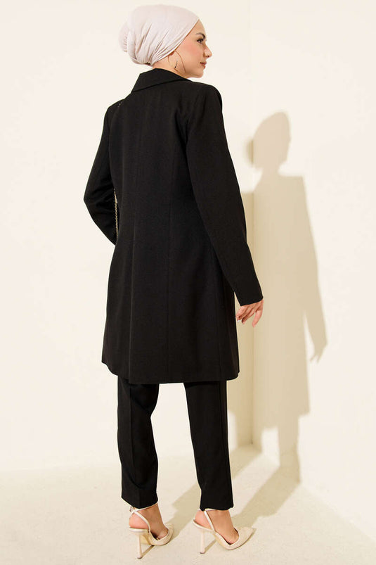 Veste blazer croisée, costume deux pièces noir