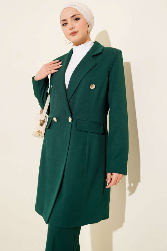 Veste blazer croisée, costume deux pièces vert émeraude