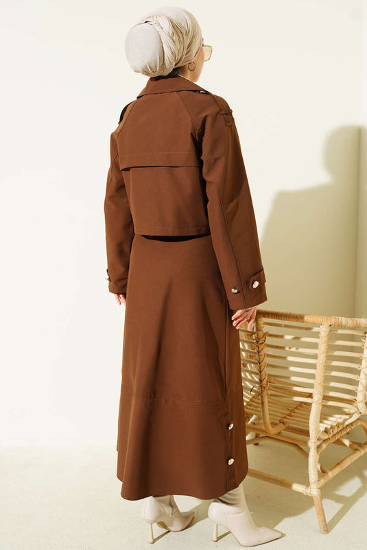 Ensemble veste et jupe croisées marron deux pièces