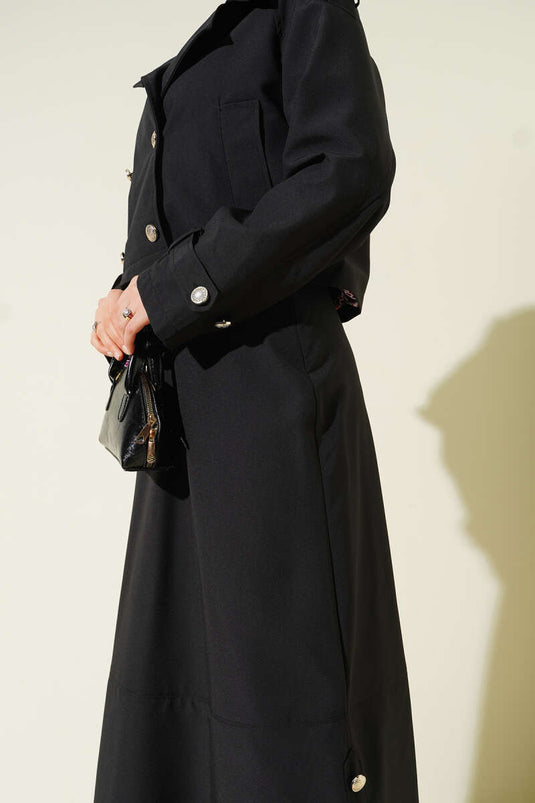 Double-Breasted Jacket and Skirt Two-Piece Suit Black