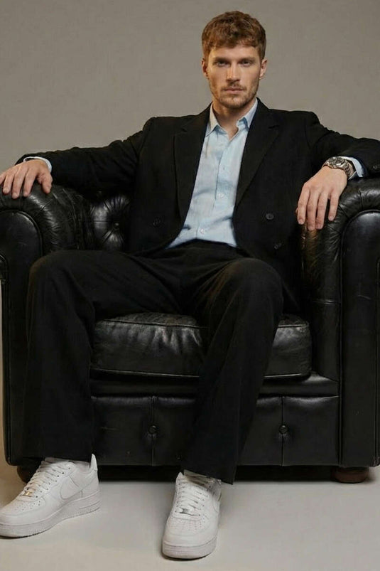 Herrenanzug mit Jacke und Wickelkragen Schwarz