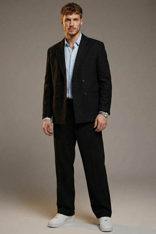 Kruvaze Kraag Jasje Heren Pak Zwart