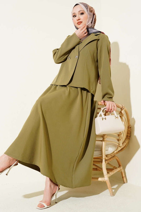 Ensemble double avec jupe et veste à col croisé, vert pistache