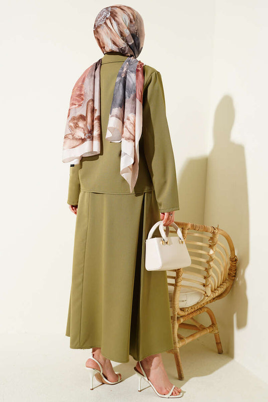 Ensemble double avec jupe et veste à col croisé, vert pistache