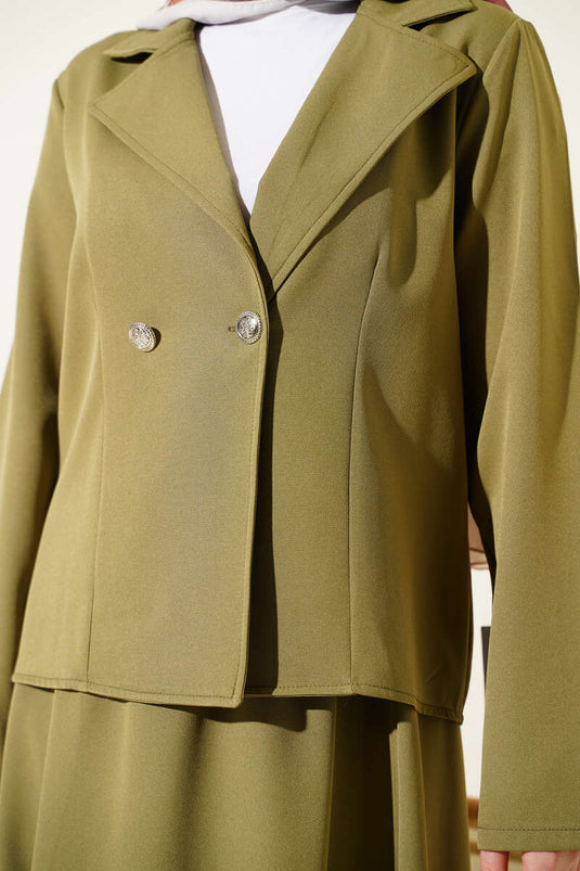 Ensemble double avec jupe et veste à col croisé, vert pistache