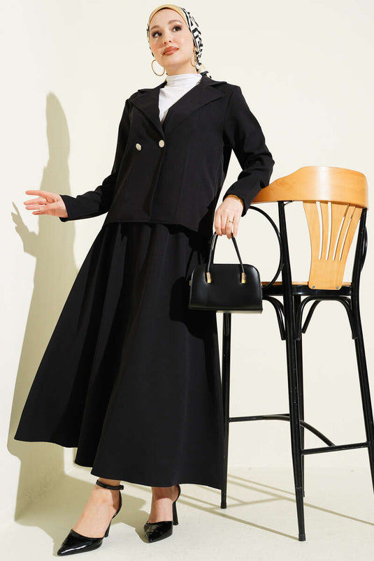 Ensemble double avec jupe et veste à col croisé noir
