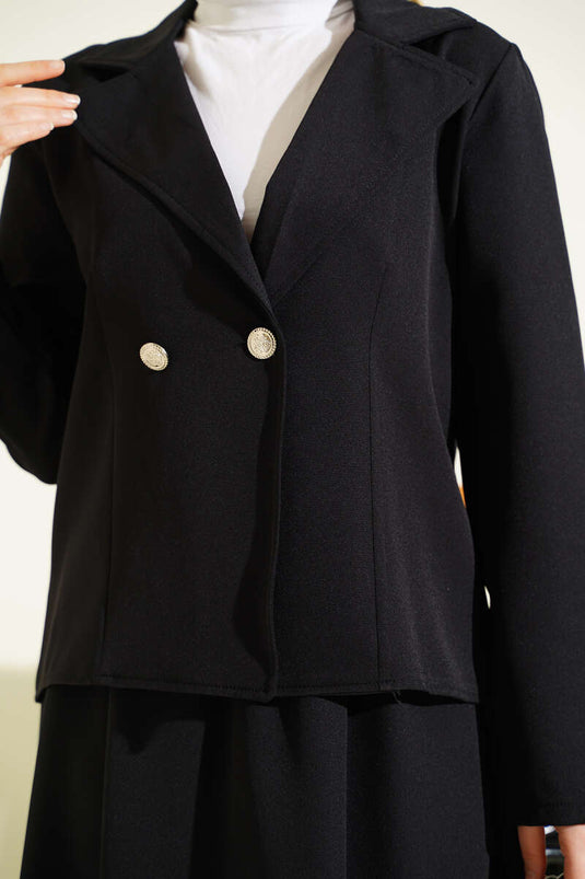 Ensemble double avec jupe et veste à col croisé noir