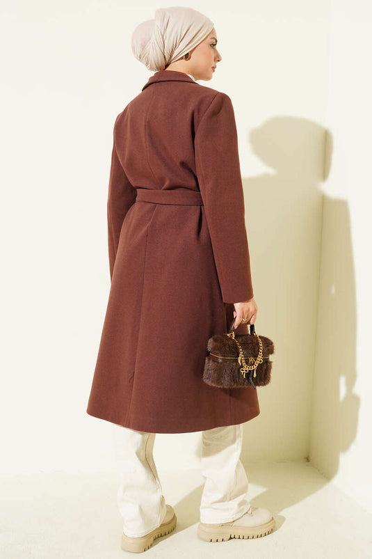 Double-breasted Collar Pocketed Cashmere Coat Chestnut