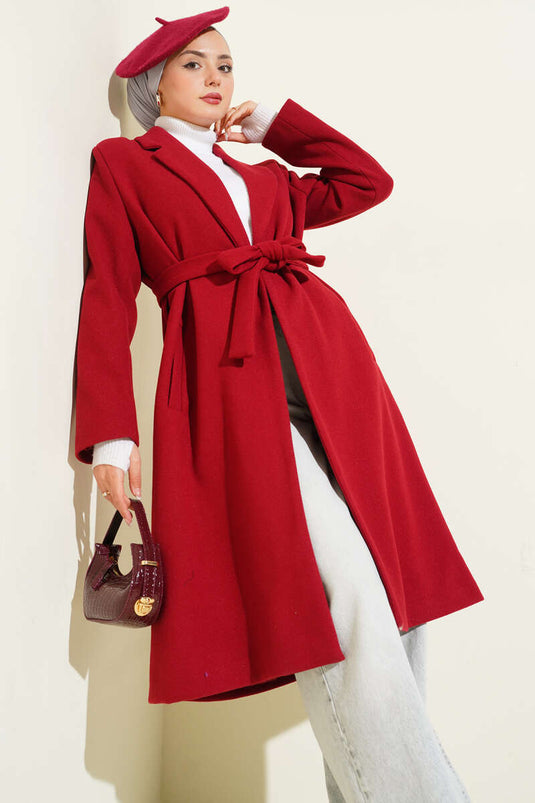 Double-breasted Collar Pocket Cashmere Coat Red