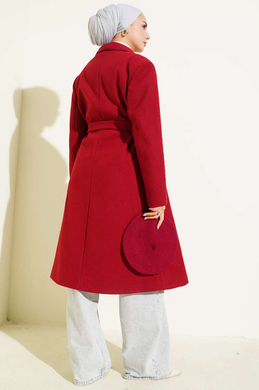Double-breasted Collar Pocket Cashmere Coat Red