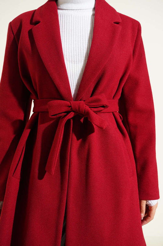 Double-breasted Collar Pocket Cashmere Coat Red