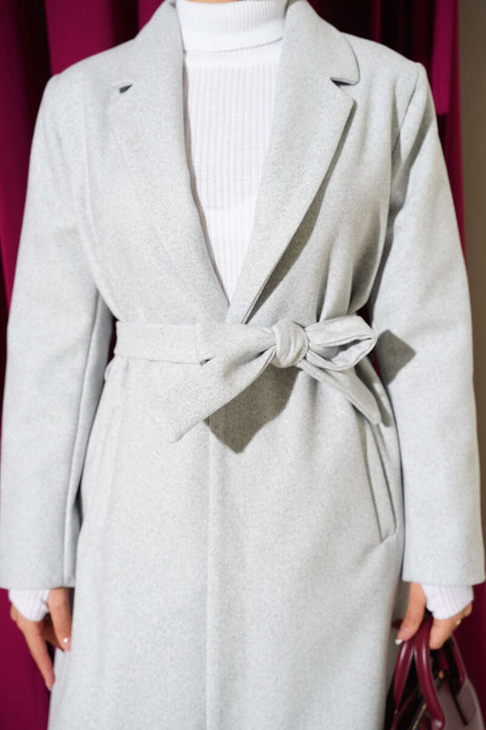Double-Breasted Pocketed Cashmere Coat Melange Gray