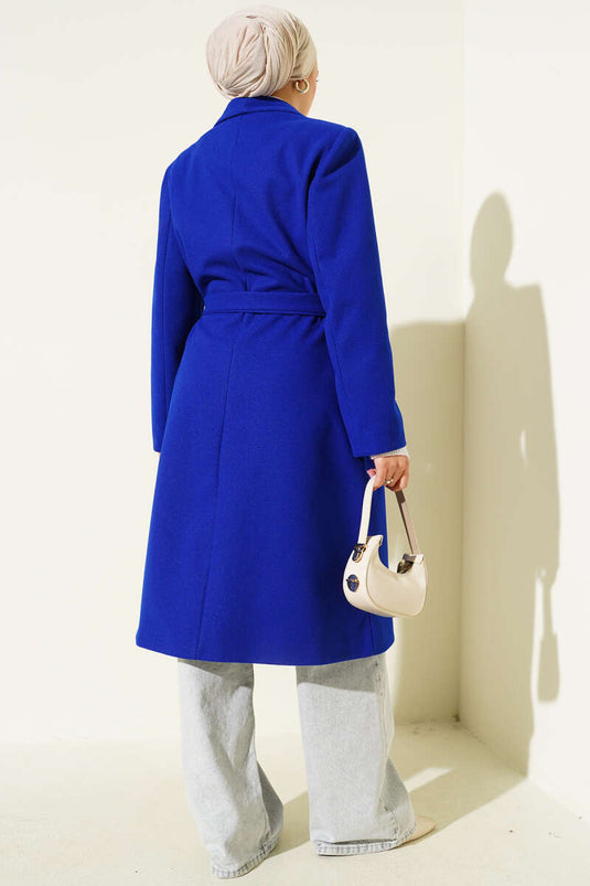 Kruvaze Yaka Cepli Kaşe Kaban Saks