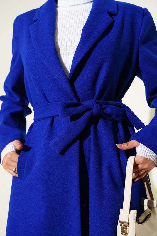 Double-breasted Collar Pocketed Cashmere Coat in Saxe