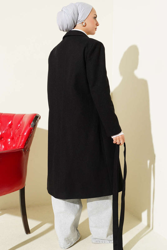 Double-Breasted Pocketed Cashmere Coat Black