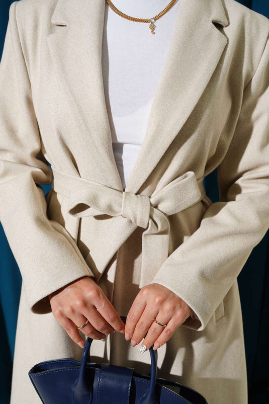 Kruvaze Yaka Cepli Kaşe Kaban Taş