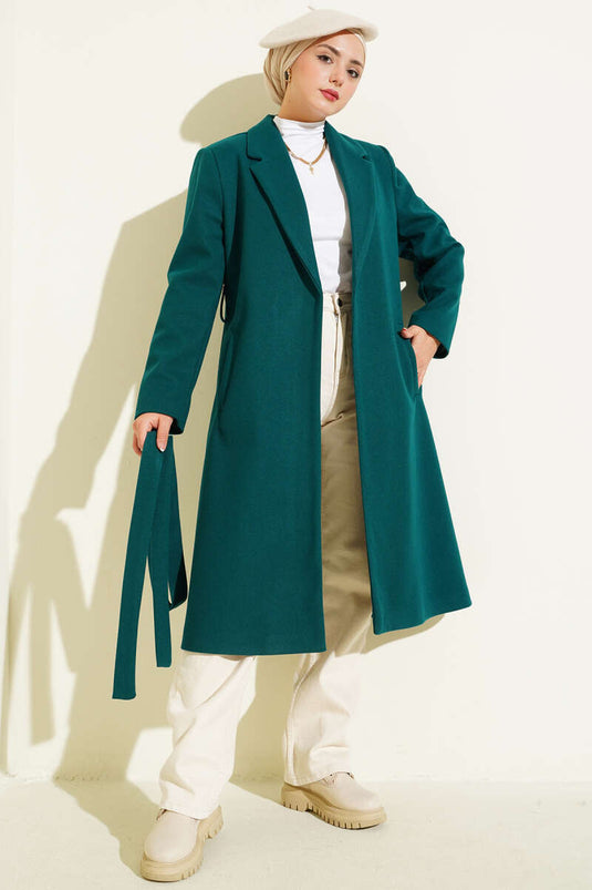 Double-breasted Collar Pocketed Cashmere Coat Emerald