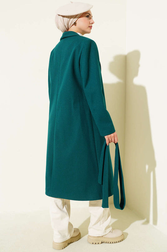Double-breasted Collar Pocketed Cashmere Coat Emerald