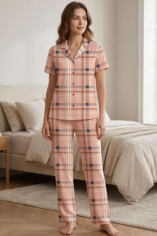 Ensemble pyjama rayé à col croisé couleur corail pâle
