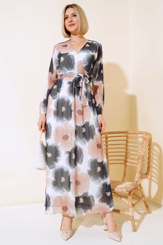 Robe En Mousseline À Motifs À Col Double Boutonnage Noir