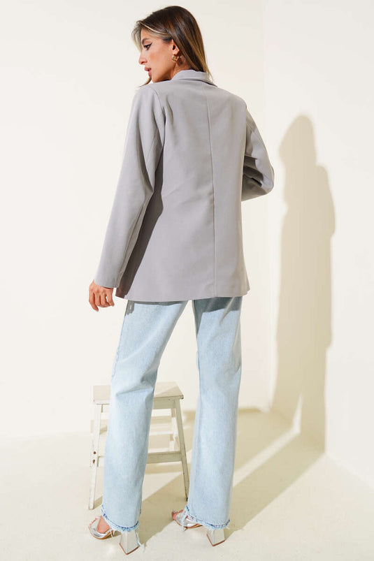 Zweireihiger Blazer mit vier Knöpfen, Grau