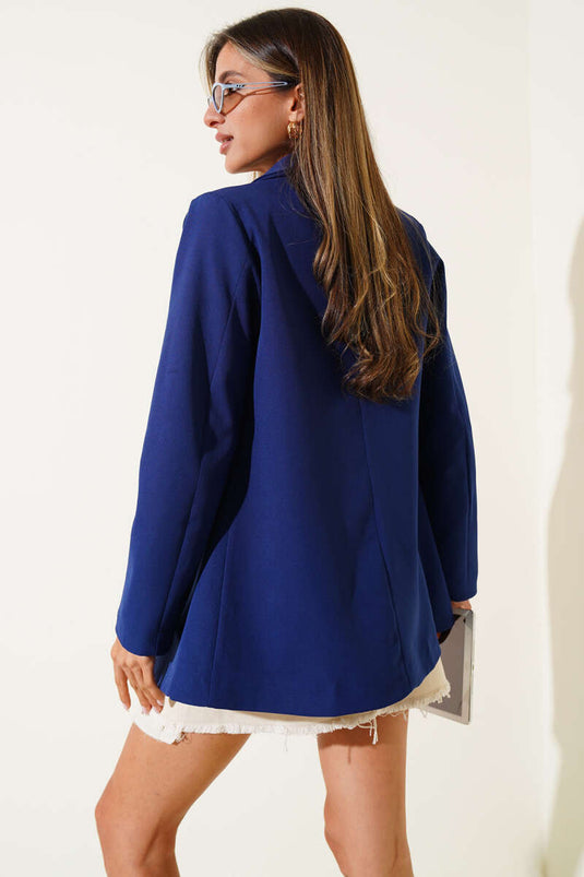 جاكيت بليزر مزدوج الصدر بأربعة أزرار، أزرق داكن