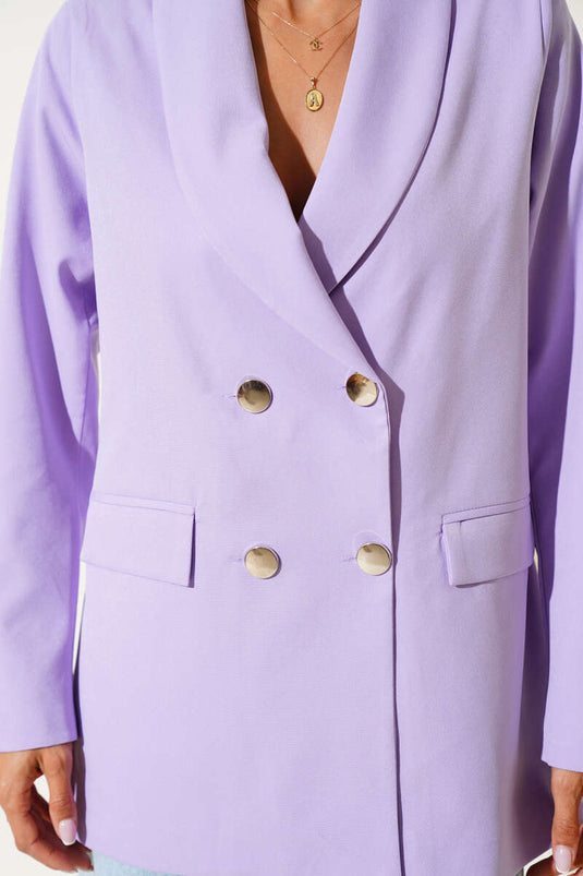 جاكيت بليزر مزدوج الصدر بأربعة أزرار، لون أرجواني فاتح