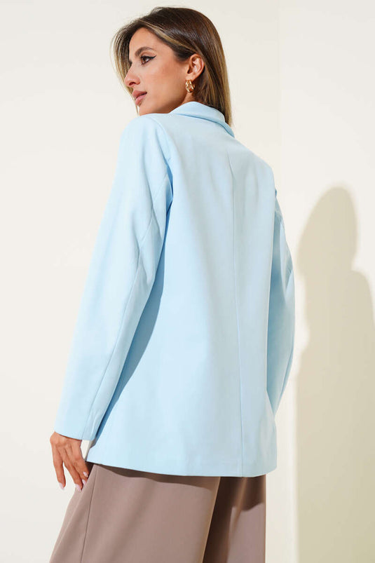 Double-Breasted Four-Button Blazer Jacket, Blue