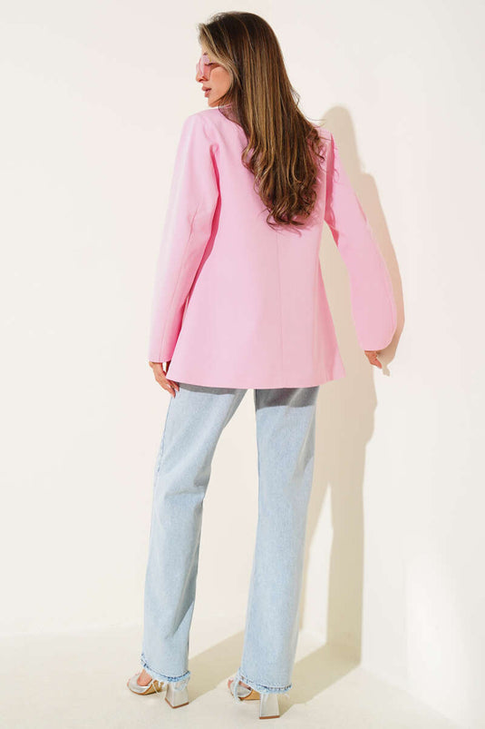 Chaqueta blazer cruzada de cuatro botones rosa