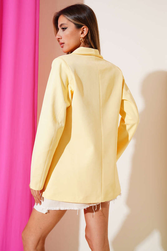 Double-Breasted Four-Button Blazer Jacket, Yellow
