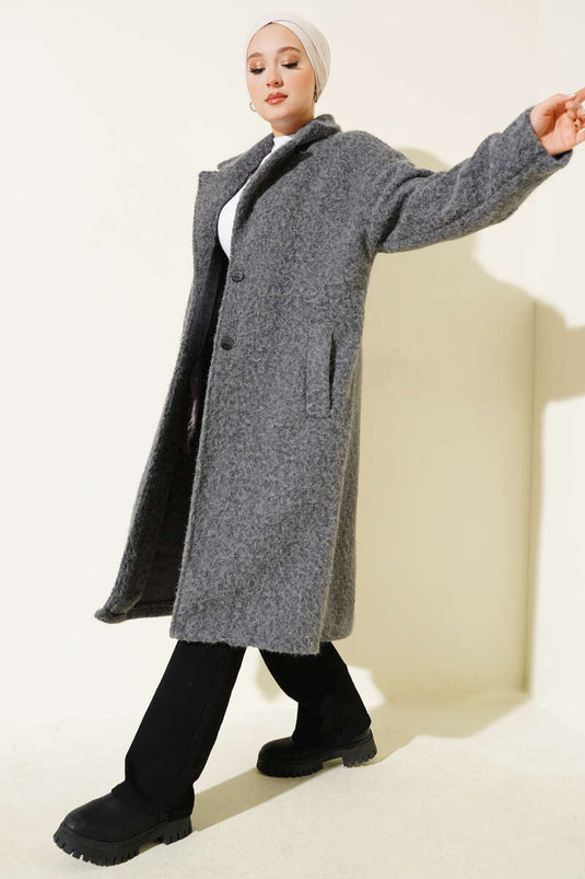 Manteau croisé en cachemire avec boutons détaillés, couleur fumée